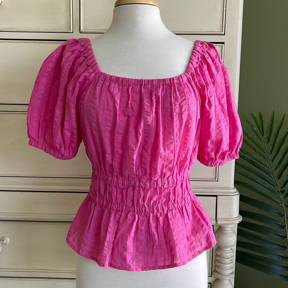 Tommy Hilfiger Pink Tonal puff sleeved top size M - Picture 2 of 7